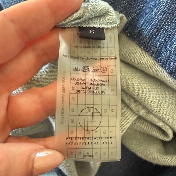 PFEIFFER the Label Light denim Shift Mini Dress With Tie Bell Sleeves Small - Picture 7 of 7